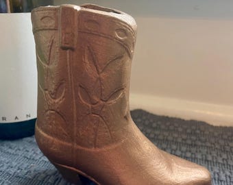 Ceramic Painted Bronze Vintage Cowboy Boot Planter.