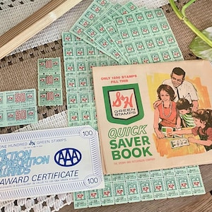 Książka Vintage S H Saver (nieużywana) Zielone znaczki i certyfikat Sperry Hutchison