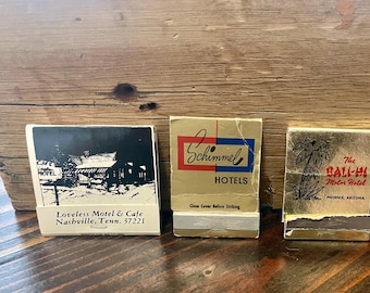 Vintage. 1950s. Retro Hotel Matchbooks Gold (3) Various stages of use. Tobacciana.