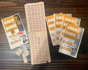 Vintage Gold Bond Books and Stamps. Featuring Rare Color Sandy Savor mascot. 1950s.