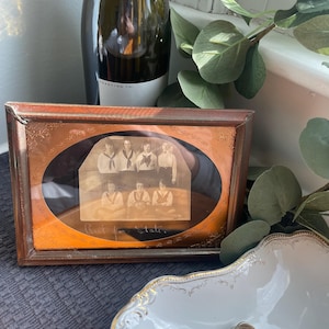 Vintage Gold Tone Picture Frame-5 X 7" Oval Metal Mat. Basketball Photo from 1921.