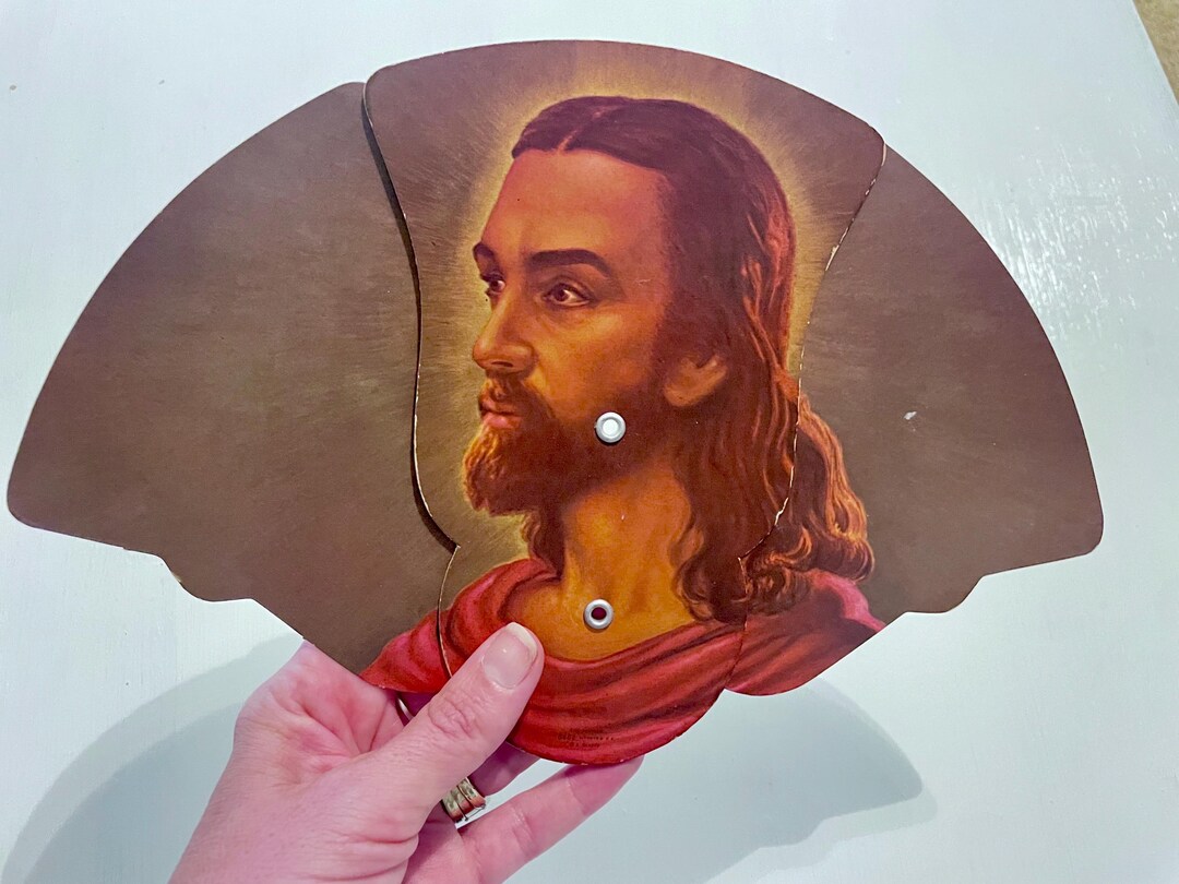 Vintage Hand Paper Fan. WARD FUNERAL HOME. Clear Lake, Iowa. Christ