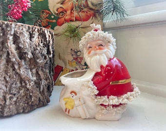 Vintage Napco Ceramic Santa Figurine: Spaghetti Trim Christmas