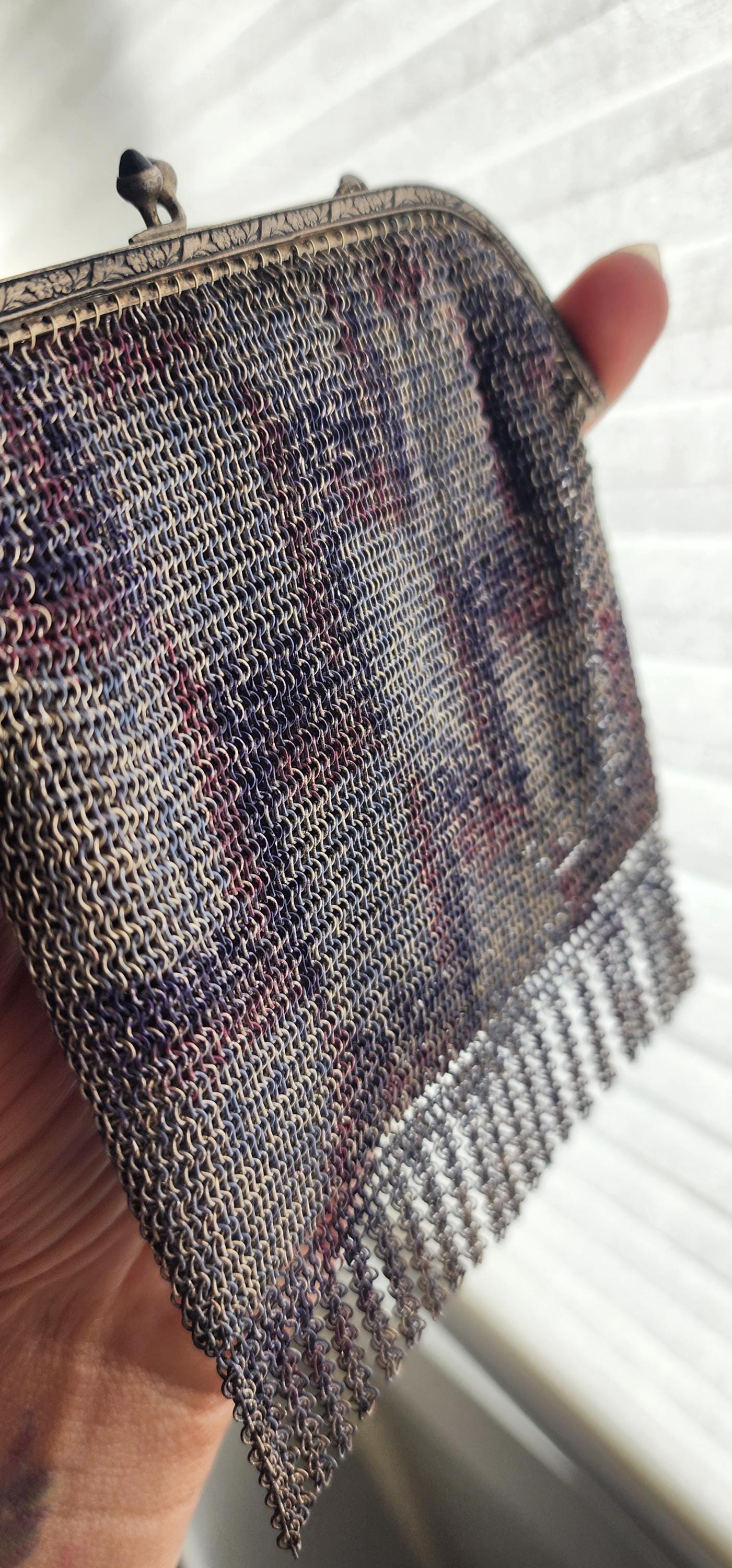 希少なアンティークメッシュアールヌーボー装飾イブニングバッグ