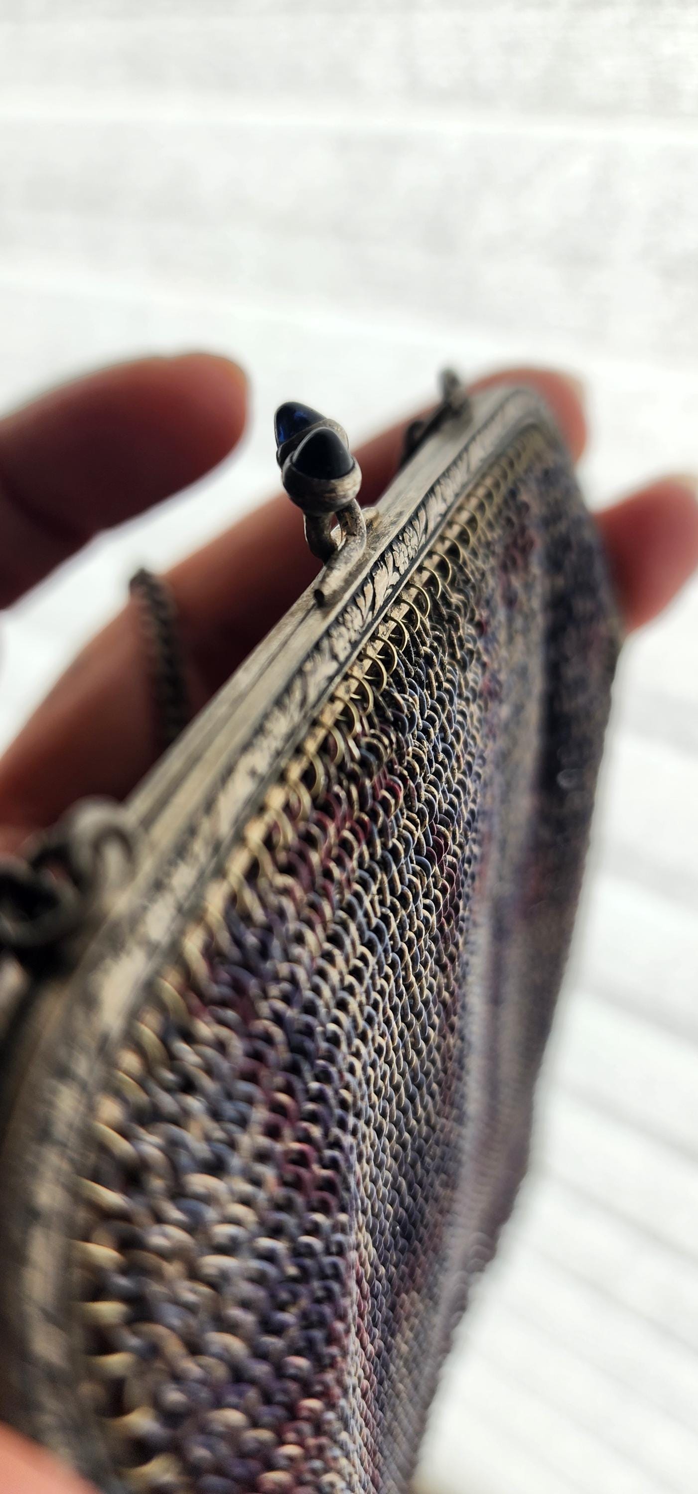 希少なアンティークメッシュアールヌーボー装飾イブニングバッグ