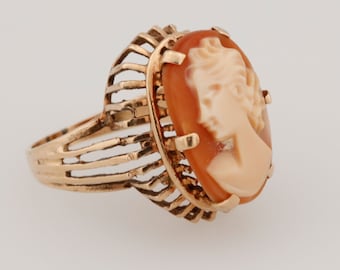 Vintage Ring, Cameo Shell Ring, 14K Gold