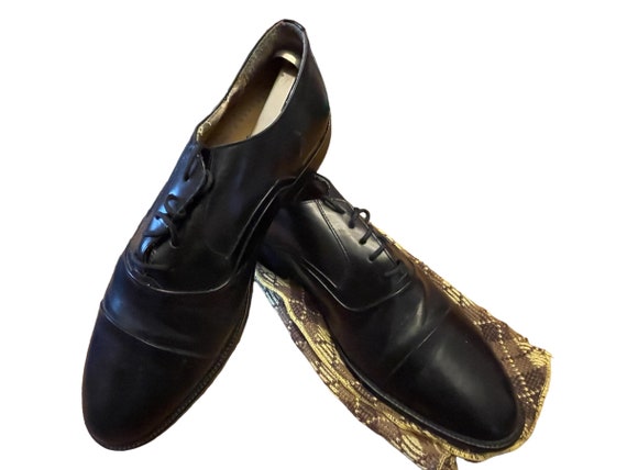 Vintage Mens Size 9-1/2 D Black Leather Lace up Dress Shoes  display picture 1