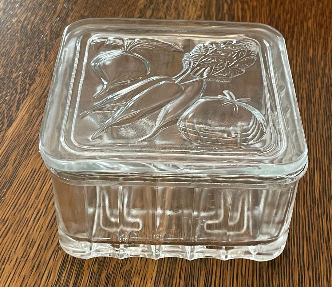 Vintage MCM Clear Glass Refrigerator Container With Vegetable Etsy