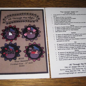 Quilting/Wool Applique/Rug or Punch Hooking Pattern: &quot;Four Seasons&quot; by Bonnie Sullivan for All Through the Night