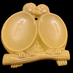 Vintage Yellow Hard Plastic TWO BIRDS Cooking Spoon Holder, Spoon Rest