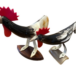 Pair of 2 Vintage Hand Carved Horn Bird Rooster Sculpture/ Figures.