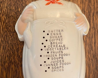 Vintage White Hard Plastic 1950's Chef Grocery List Reminder/Pencil & Paper Pad Holder, Wall Mount