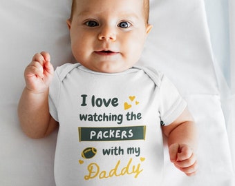 Green Bay Packers Baby Bodysuit | I Love Watching the Packers with Daddy | NFL Baby Onesie | Baby Shower Gift | New Dad Gift