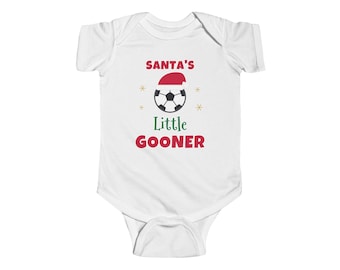 Body de bebé "El pequeño Gooner de Santa", pelele rojo de fútbol, ​​regalo para la primera Navidad del bebé.