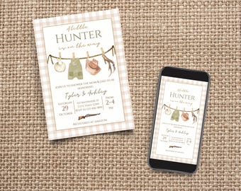 Little Hunter Baby Shower Invitation: Woodland Theme (Digital Download)