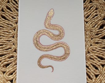 Serpens Red and gold Gilded Snake art print, A5, UNFRAMED