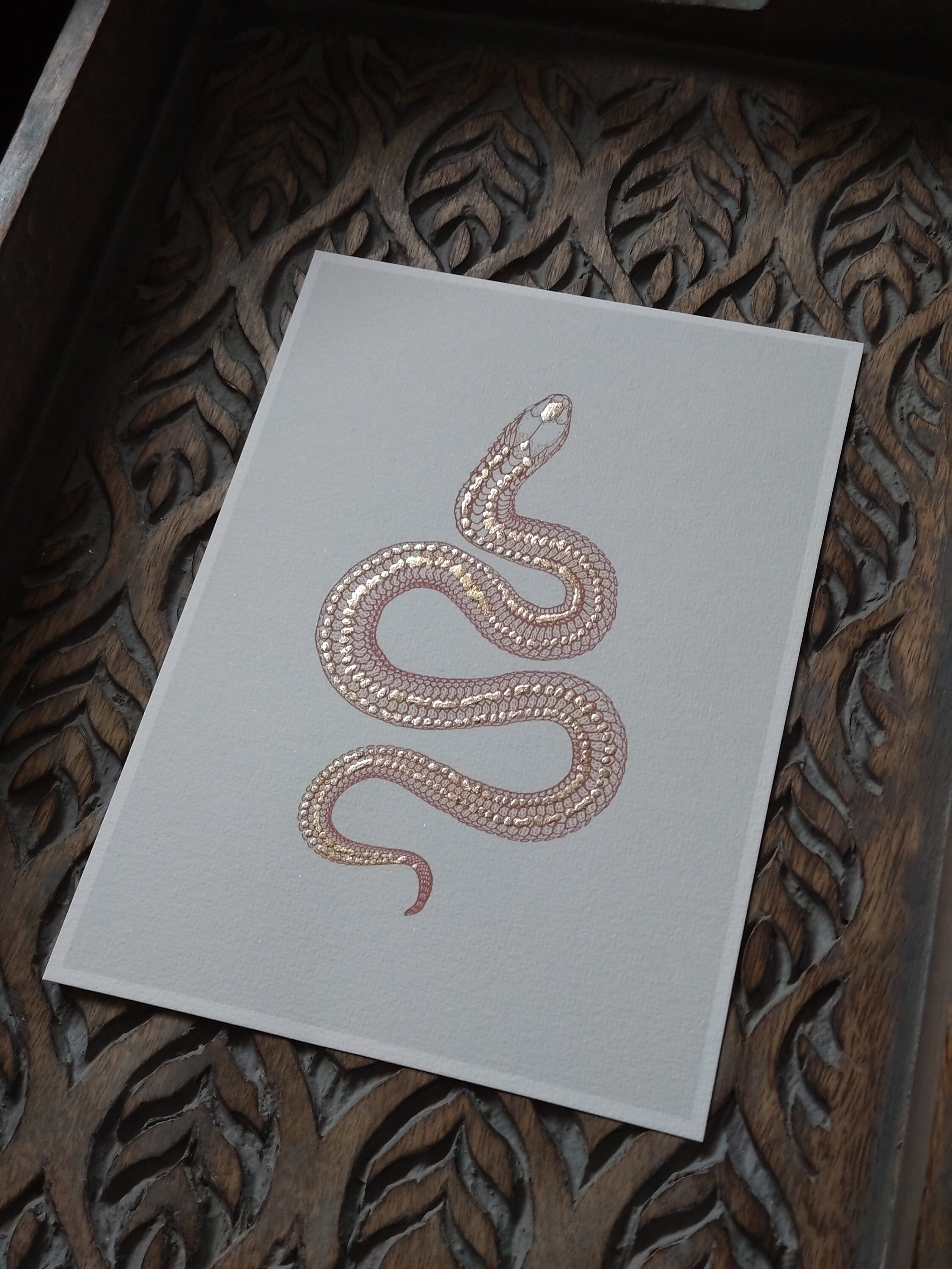 Animalia Red Gilded Snake Art Print, A5, UNFRAMED // Nature Wall Art