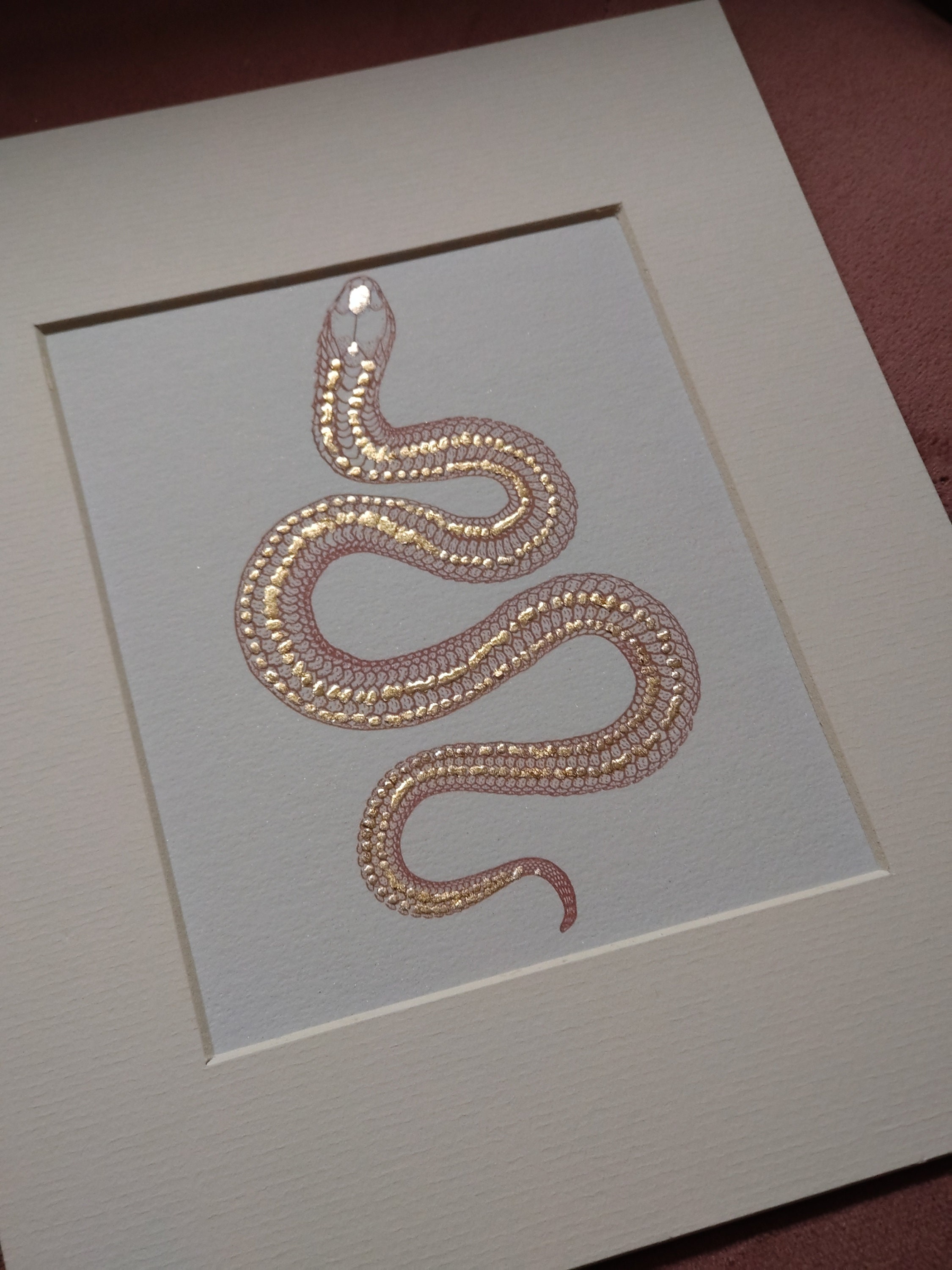 Animalia Red Gilded Snake Art Print, A5, UNFRAMED // Nature Wall Art