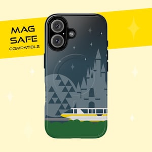 Disney-inspired Tough Magnetic Cases - Monorail Yellow Phone Case with Cinderella&#39;s Castle Spaceship Earth, iPhone 16, 15, 14 Disney
