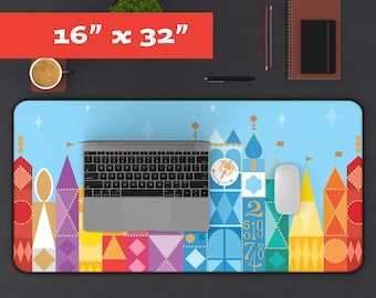 It's A Small World Desk Mat – Whimsical Retro Park Mouse Pad – Magic Kingdom Workspace Decor