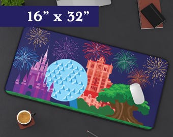 WDW Beacons Desk Mat – Retro Park Icons Large Mouse Pad – Disney-inspired Decor