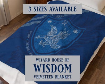 Ravenclaw Inspired Blanket – Blue & Silver Distressed Wizard House Throw – Cozy Couch Blanket for Potter Fans