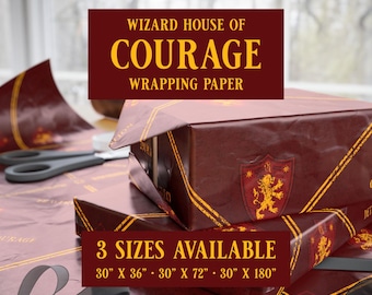 Gryffindor Inspired Wrapping Paper – Maroon and Yellow Distressed Wizard House Gift Wrap – Hogwarts Holiday & Birthday Paper