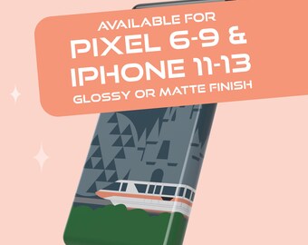 Disney Monorail Peach & Park Icons Phone Case – Retro Epcot and Magic Kingdom Tough Case for iPhone and Pixel