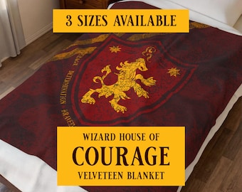 Gryffindor Inspired Blanket – Maroon & Gold Distressed Wizard House Throw – Cozy Couch Blanket for Potter Fans