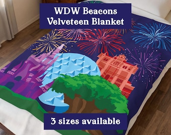 Walt Disney World Beacons Blanket – WDW Four Parks Icon Cozy Throw – Retro Park Skyline Decor