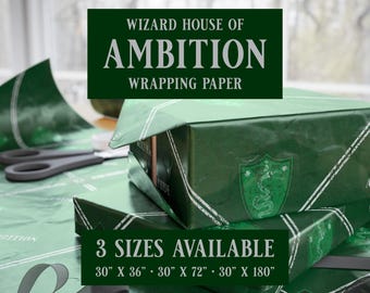 Slytherin Inspired Wrapping Paper – Green and Silver Distressed Wizard House Gift Wrap – Hogwarts Holiday & Birthday Paper