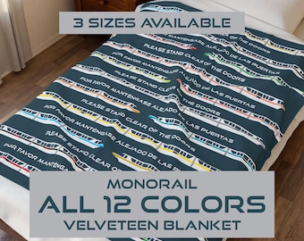 Velveteen Plush Blanket - Disney Monorail Design, Vibrant Colors, Please Stand Clear of the Doors, Ideal for Disney Fans, Great Gift for