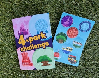 4-Park Challenge Passport – Pocket-Sized Disney Adventure Tracker + Stickers + Lanyard Add-On
