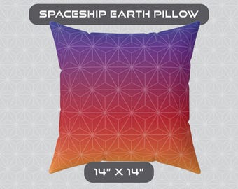 Spaceship Earth Dusk Throw Pillow – Retro Epcot Geometric Accent Pillow – Nostalgic Park Home Decor (14" x 14")