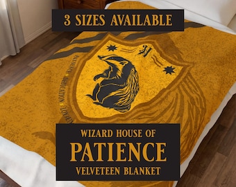 Hufflepuff Inspired Blanket – Yellow & Black Distressed Wizard House Throw – Cozy Couch Blanket for Potter Fans