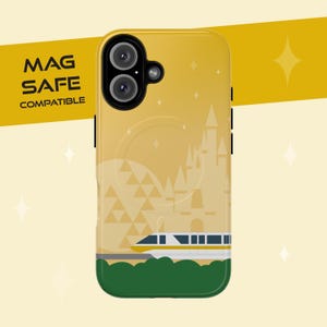 Disney-inspired Tough Magnetic Cases - Monorail Gold Phone Case with Cinderella&#39;s Castle Spaceship Earth, iPhone 16, 15, 14 Disney
