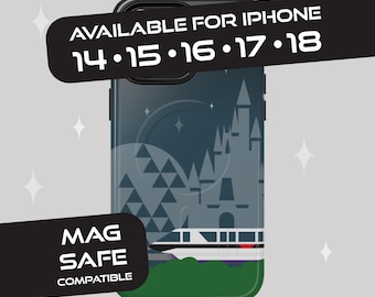 Disney-inspired Tough Magnetic Cases - Monorail Black Phone Case with Cinderella's Castle Spaceship Earth, iPhone 18, 17, 16, 15, 14