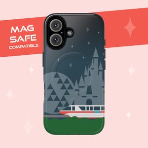 Disney-inspired Tough Magnetic Cases - Monorail Coral Phone Case with Cinderella&#39;s Castle Spaceship Earth, iPhone 16, 15, 14 Disney