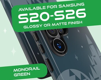 Disney-inspired Tough Samsung S-series case - Monorail Green Phone Case with Cinderella's Castle Spaceship Earth, Samsung S20-26