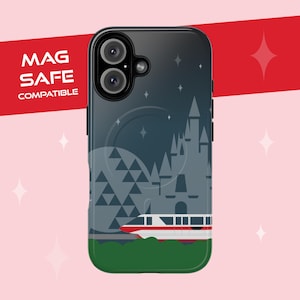 Disney-inspired Tough Magnetic Cases - Monorail Red Phone Case with Cinderella&#39;s Castle Spaceship Earth, iPhone 16, 15, 14, Disney World