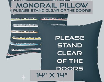 Monorail Fleet Throw Pillow – Highway in the Sky 12-Color Retro Transit Accent Pillow – Disney Adult Home Decor (14" x 14")