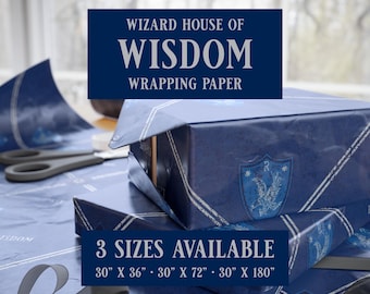 Ravenclaw Inspired Wrapping Paper – Blue and Silver Distressed Wizard House Gift Wrap – Hogwarts Holiday & Birthday Paper