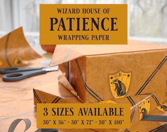 Hufflepuff Inspired Wrapping Paper – Yellow & Black Distressed Wizard House Gift Wrap – Hogwarts Holiday and Birthday Paper