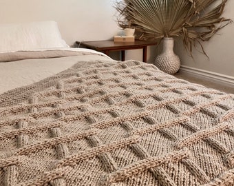Bree Lattice Knit Blanket, Merino Wool Blanket, Lattice Knit Throw