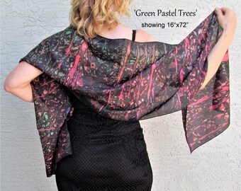 green pastel scarf||wearable art shawl||art long scarf|| green pink silk shawl||pure silk shawl||abstract silk scarf||colorful scarf shawl