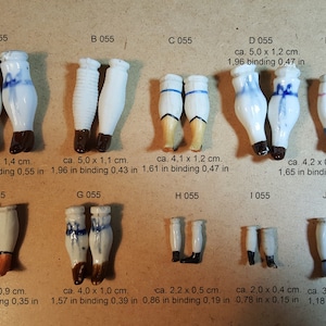 Et 055/ Antique Biedermeier legs for dollhouse dolls, bellows and parian doll, bisque porcelain, boots with heels,