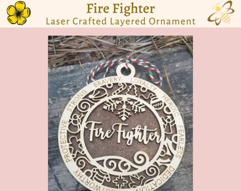 Firefighter | Fireman | Fire Fighter | Layered Christmas Ornament | Gift