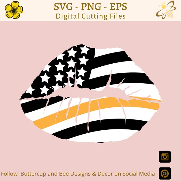 Thin Gold Line SVG - Gold Line Decal SVG - USA Flag Lips - Dispatcher Gifts - Cutting Files