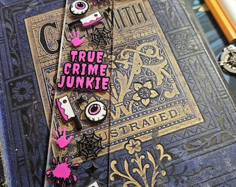 True Crime Junkie Acrylic Bookmark | BookTok Thriller Gift | Horror & Mystery Book Lover Accessory