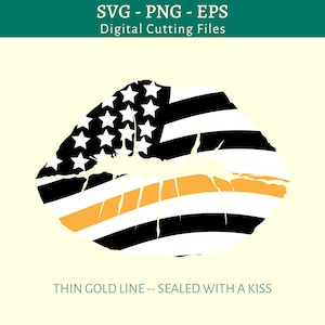 Thin Gold Line SVG - Gold Line Decal SVG - USA Flag Lips - Dispatcher Gifts - Cutting Files